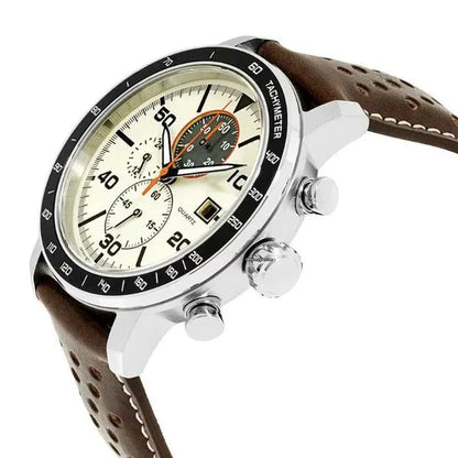 Multifunktionale Herren-Quarzuhr mit Lederarmband