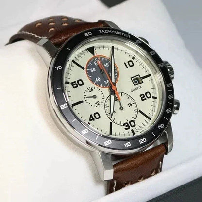 Multifunktionale Herren-Quarzuhr mit Lederarmband